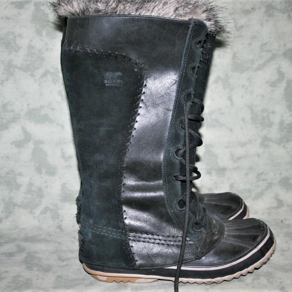Sorel Tall Blk Leather Winter Boots Model 1572-010